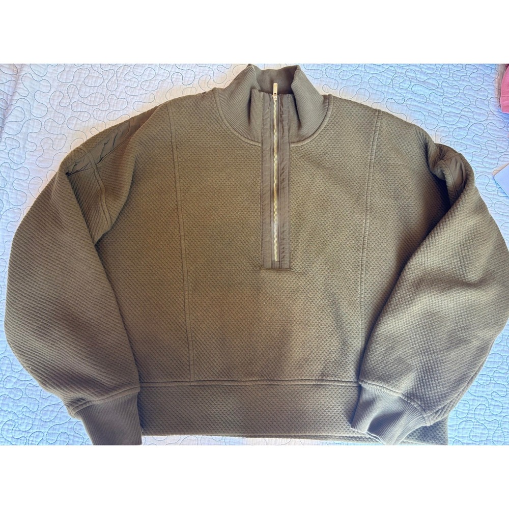 Calia Womens Olive Green Textured Honeycomb Quarter Zip Pullover Size Small NWOT